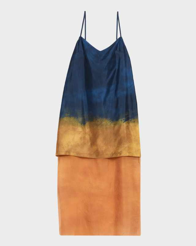 Painted Stripe Organza-Layered Midi Slip Dress